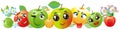 Sweet apple border. Cute cartoon emoji fruits Royalty Free Stock Photo