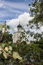 Apple branch with apples on the background of the Church of the Intercession on the Nerl Russia Royalty Free Stock Photo