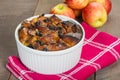 Apple bread pudding with raisins