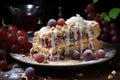 Apple cake with ice cream grapes powder suga Royalty Free Stock Photo