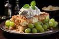 Apple cake with ice cream grapes powder suga Royalty Free Stock Photo