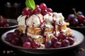 Apple cake with ice cream grapes powder suga Royalty Free Stock Photo