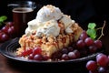 Apple cake with ice cream grapes powder suga Royalty Free Stock Photo