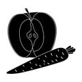 An Apple and a carrot. Healthy eating for athletes.Gym And Workout single icon in black style vector symbol stock Royalty Free Stock Photo