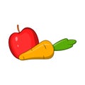 Apple and carrot icon, cartoon style Royalty Free Stock Photo