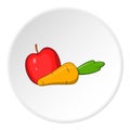 Apple and carrot icon, cartoon style Royalty Free Stock Photo
