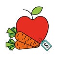 apple and carrots tag price supermarket Royalty Free Stock Photo
