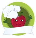 Apple-cartoon-character-with-promo-ribbon