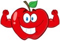 Apple Cartoon Mascot Character With Muscle Arms