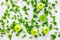 Apple, celeriac. Vegetables for greeny organic smoothy for sport diet on stone background top view mockup Royalty Free Stock Photo