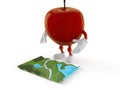 Apple character looking at map Royalty Free Stock Photo