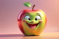 Apple Character Smiling - 3D Render with Exaggerated Cute Features, Radiant Glow, Solid Pastel Background