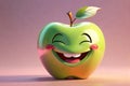 Apple Character Smiling - 3D Render with Exaggerated Cute Features, Radiant Glow, Solid Pastel Background