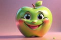 Apple Character Smiling - 3D Render with Exaggerated Cute Features, Radiant Glow, Solid Pastel Background