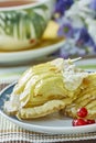 Apple cheesecake with cup of tea sweet dessert still life Royalty Free Stock Photo