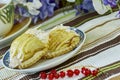 Apple cheesecake with cup of tea sweet dessert still life Royalty Free Stock Photo