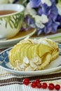 Apple cheesecake with cup of tea sweet dessert still life Royalty Free Stock Photo