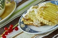 Apple cheesecake with cup of tea sweet dessert still life Royalty Free Stock Photo