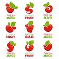 apple, cherry, fruit and fresh juice, vector collection of logo, symbols and emblems
