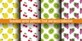Apple, cherry, kiwi and grapes. Fruit seamless pattern set. Food print for clothes or linens. Fashion design. Beauty vector
