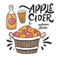 Apple cider autumn drink. Hand drawn sketch. Line art style.