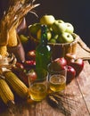 Apple cider bottle and two glasses Royalty Free Stock Photo