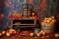 apple cider fermenting in oak barrels