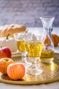 Apple cider with fresh apples and pumpkins for Thanksgiving Royalty Free Stock Photo