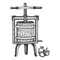 Apple cider juice press engraving vector Royalty Free Stock Photo