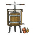 Apple cider juice press engraving vector Royalty Free Stock Photo