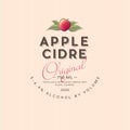 Apple Cider label. Apple beverage sticker. Ripe apple and leaves.