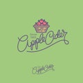 Apple Cider logo. Retro lettering. Apple cider emblem and a basket of apples.