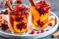 Apple cider mulled wine hot toddy or christmas punch in glass