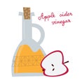 Apple cider vinegar bottle in flat style. Fruit salad dressing, healthy drink. Royalty Free Stock Photo