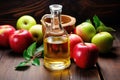 apple cider vinegar in a clear bottle with fresh apples Royalty Free Stock Photo