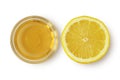 Apple cider vinegar and lemon on white background - Homemade beauty mask ingredients