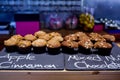 Apple Cinnamon and Mixed Nut Chocolate cup cake on black board a Royalty Free Stock Photo