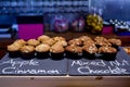 Apple Cinnamon and Mixed Nut Chocolate cup cake on black board a Royalty Free Stock Photo