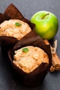 Apple cinnamon muffins on black stone background Royalty Free Stock Photo