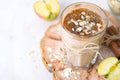 Apple Cinnamon Smoothie with Oats and Chia Seeds, Healthy Vegan Drink Royalty Free Stock Photo