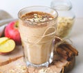 Apple Cinnamon Smoothie with Oats and Chia Seeds, Healthy Vegan Drink Royalty Free Stock Photo