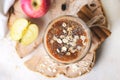 Apple Cinnamon Smoothie with Oats and Chia Seeds, Healthy Vegan Drink Royalty Free Stock Photo