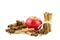 Apple, cinnamon, star anise. Royalty Free Stock Photo