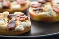 Apple circles with cream cheese, gorgonzola and spicy almond nuts Royalty Free Stock Photo