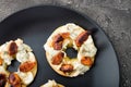 Apple circles with cream cheese, gorgonzola and spicy almond nuts Royalty Free Stock Photo