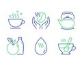 Apple, Coffee and Teapot icons set. Coffee cup, Hot water and Tea cup signs. Vector