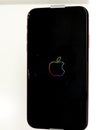 Apple colorful logo displayed on new iPhone X max on a white background