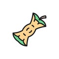 Apple core, fruit waste, garbage flat color line icon.