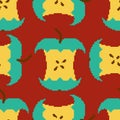 Apple core pixel art seamless pattern. pixelated Fruit background. Retro texture Royalty Free Stock Photo