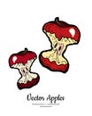 Apple cores vector isolated. Red fruit hand drawn illustration. Trendy food vegetarian menu, fruit logo icon. Apple core